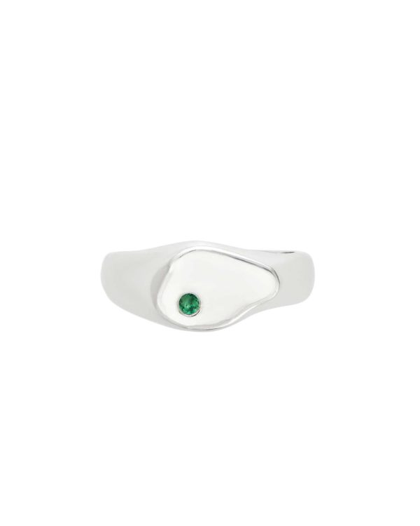 Stoned Impact Signet Ring, Emerald