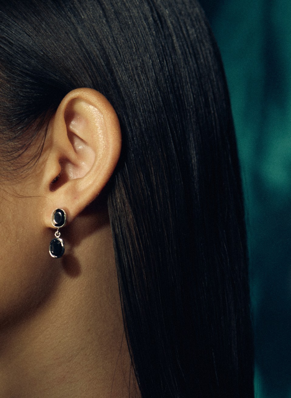 Ying Earrings, Black Sapphires